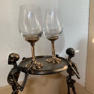 Set of 2 Skeleton Bones Wine Glasses. NWT